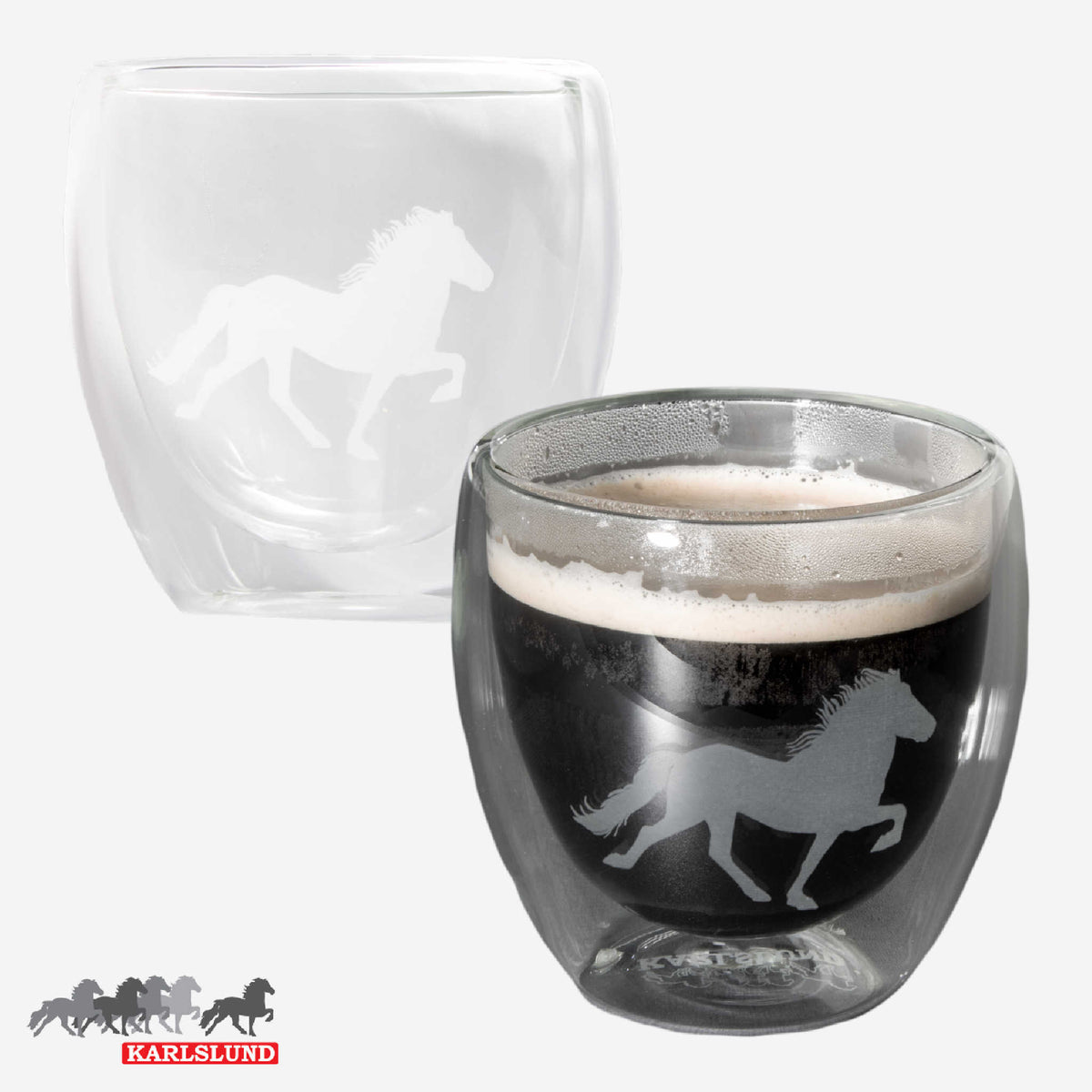 Dricksglas med töltande hästar, termoglas