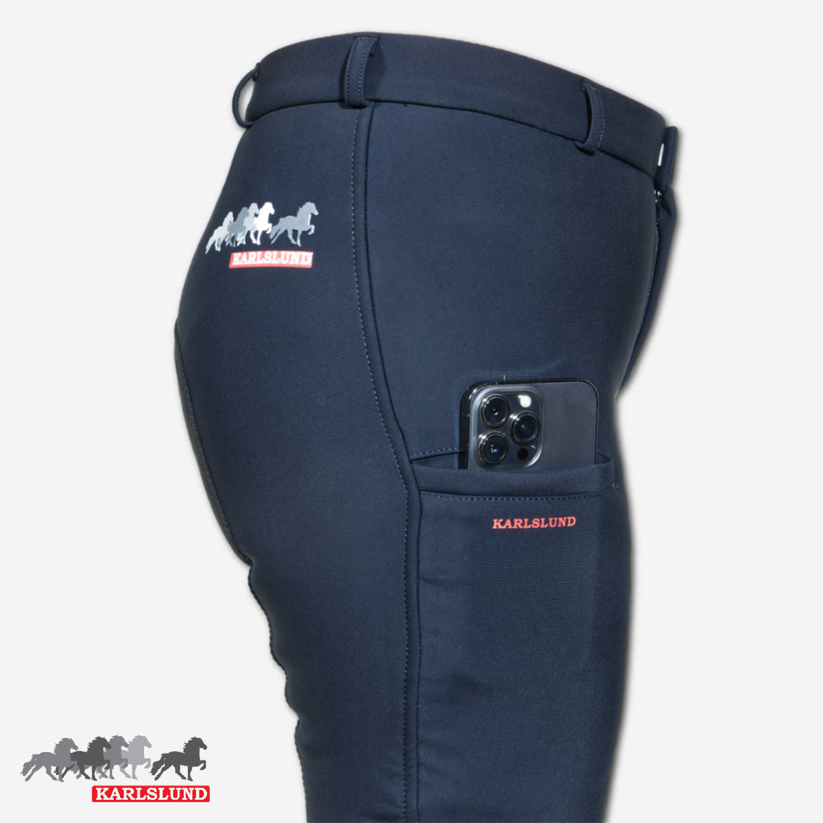 Jodhpursridbyxor Jökull i softshell, med mobilficka, helskodda läderimitation