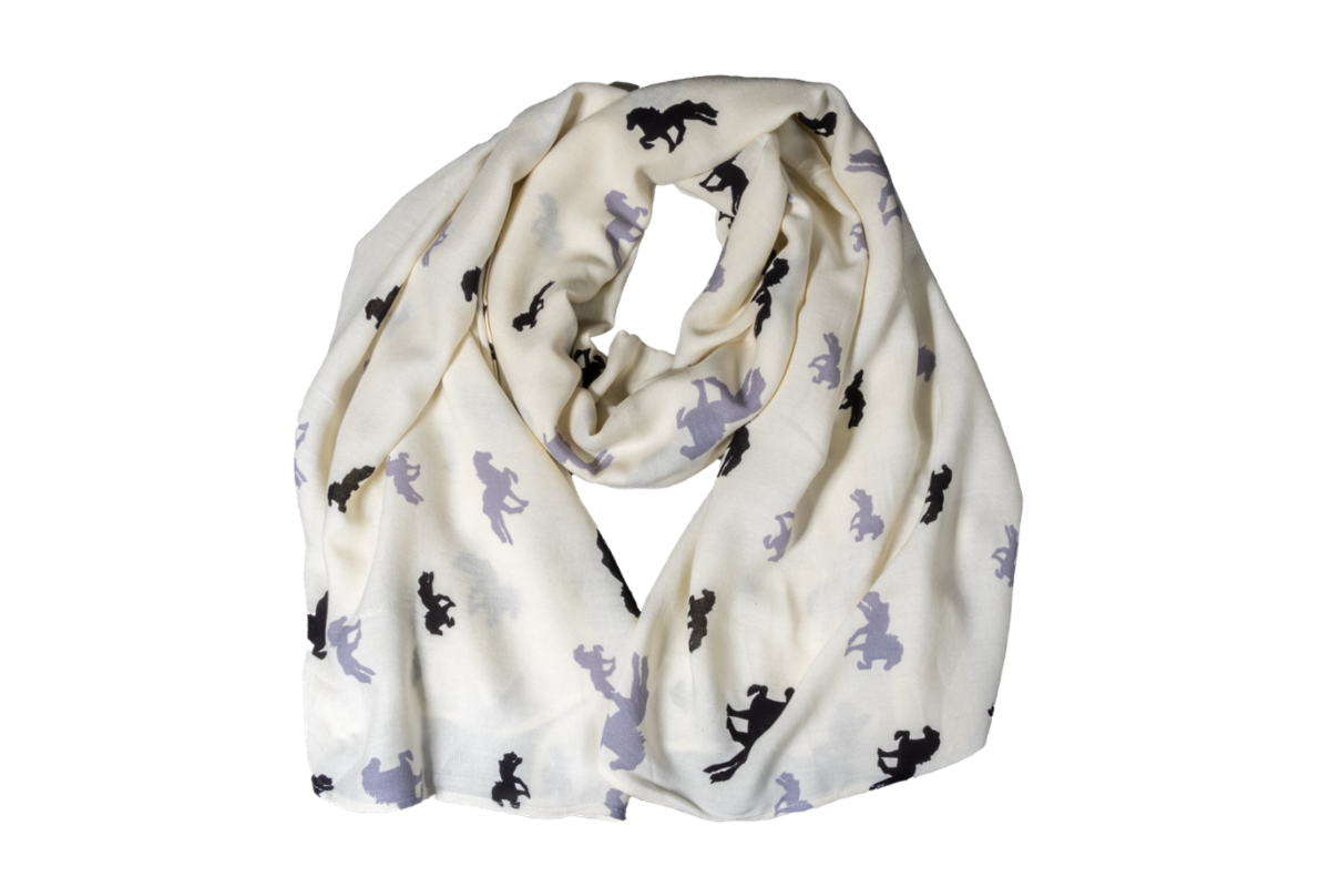 Scarf with horses, Beige/black - Tölta.se